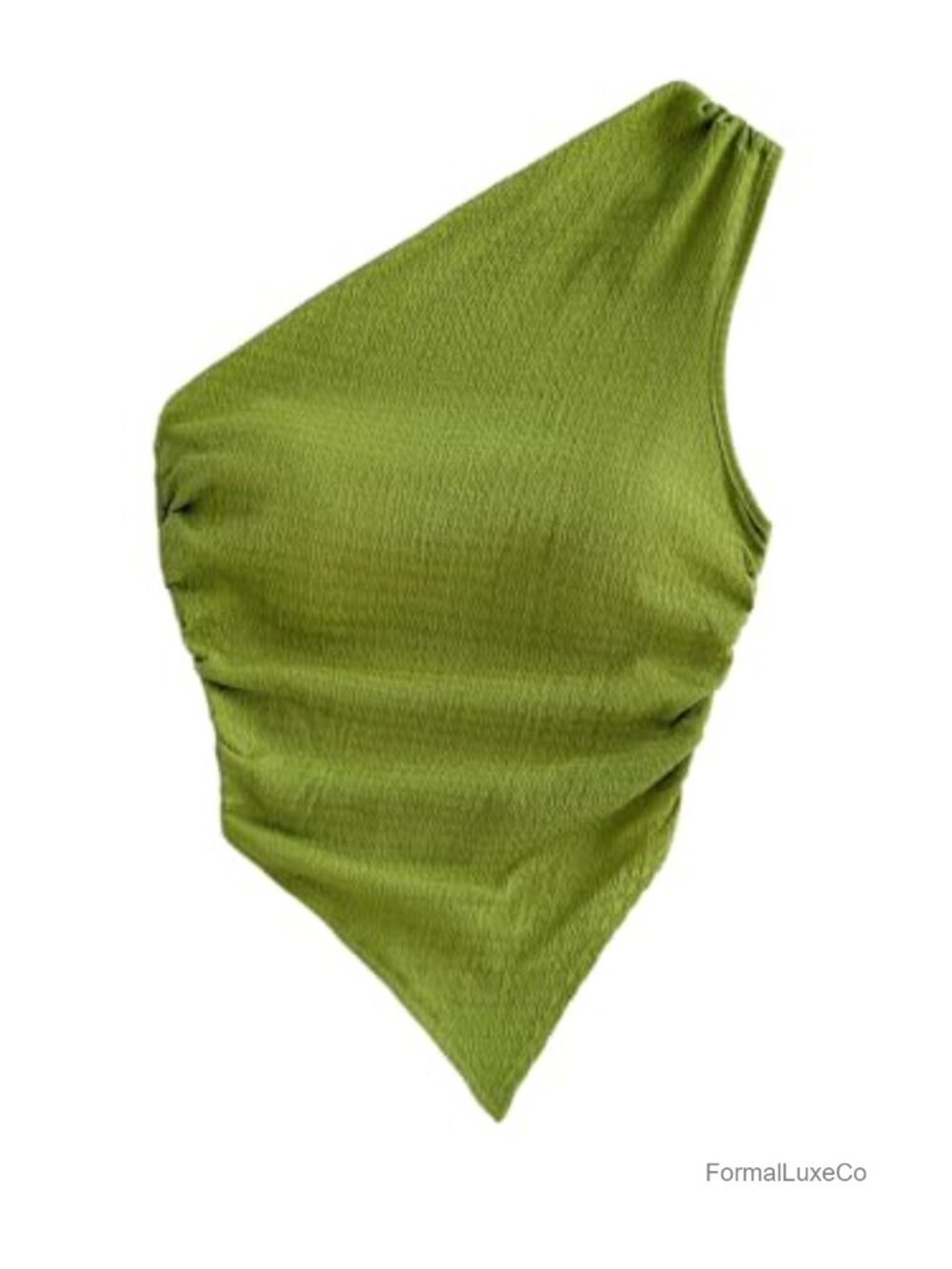 One Shoulder Sleeveless Ruched Crop Tank Top Medium Stretch